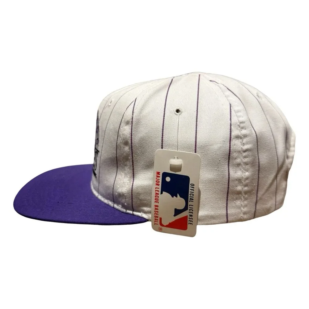 Vintage 90s Colorado Rockies Starter Snapback Hat White Purple Pinstripe NOS NWT